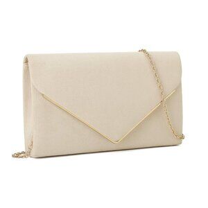 Faux Suede Evening Clutch Handbag - Beige